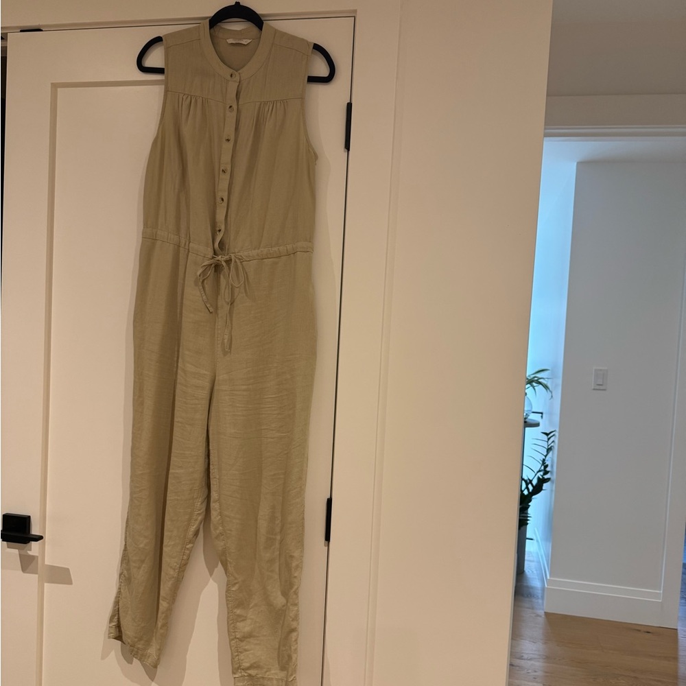 Lucky Brand Sleeveless Beige Linen Jumpsuit